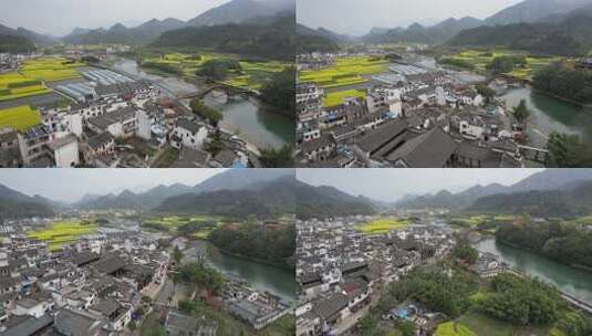 油菜花开 宣城市绩溪县龙川风光航拍素材高清在线视频素材下载