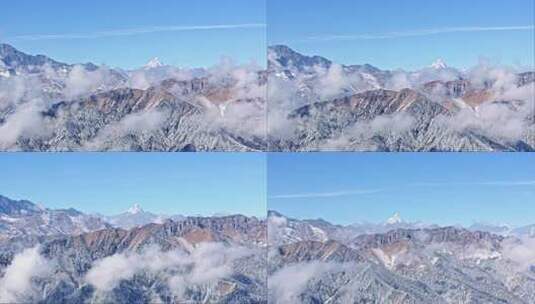 在成都西岭雪山上空看远处的四姑娘山雪山高清在线视频素材下载