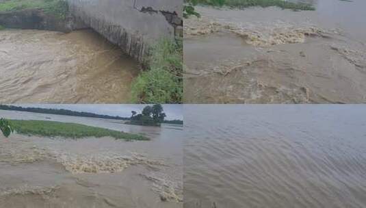 浑浊湍急的河流冲击着岸边的草地高清在线视频素材下载