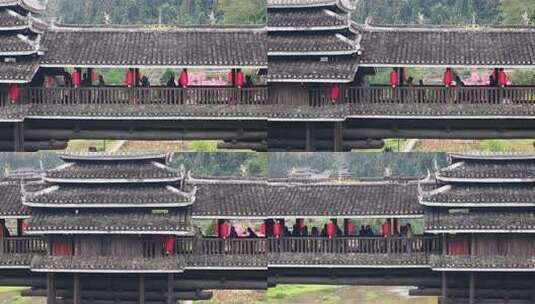 柳州三江程阳八寨景区程阳风雨桥航拍高清在线视频素材下载