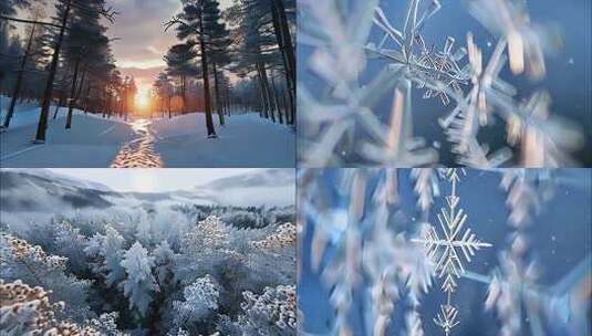 冬天雪景树林雾凇下雪大雪冬季小寒大寒唯美高清在线视频素材下载