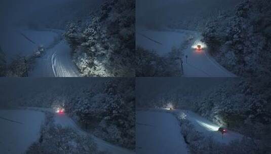 汽车行驶在冬天的林海雪原高清在线视频素材下载