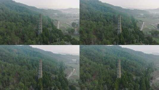 浙江台州国清寺隋塔天台山寺庙古塔宝塔航拍高清在线视频素材下载