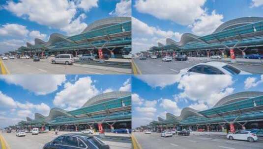 杭州萧山机场T3航站楼出发车流忙碌延时摄影高清在线视频素材下载