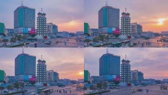 郑州二七纪念塔日落延时摄影高清在线视频素材下载