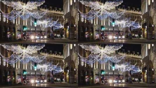 城市街道与圣诞灯装饰延时高清在线视频素材下载