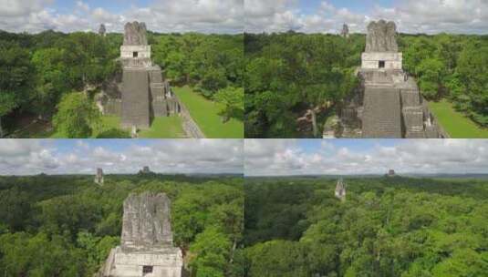 危地马拉蒂卡尔金字塔全景航拍高清在线视频素材下载