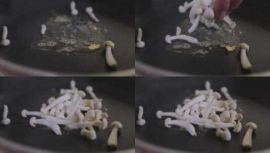 热锅凉油炒蘑菇高清在线视频素材下载