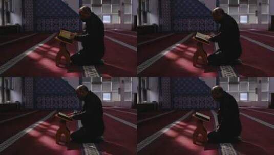 男子在清真寺阅读古兰经高清在线视频素材下载