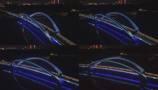 航拍南宁大桥夜景灯光高清在线视频素材下载