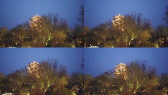 济南大明湖景区夜景，超然楼亮起灯光高清在线视频素材下载