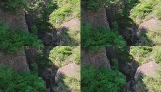 洛阳龙潭大峡谷旅游生态森林河流航拍景点高清在线视频素材下载