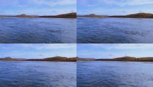 内蒙古根河市秋天河流山林自然风光高清在线视频素材下载