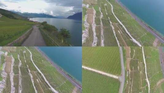 云南湖边梯田小镇自然环境风景航拍高清在线视频素材下载