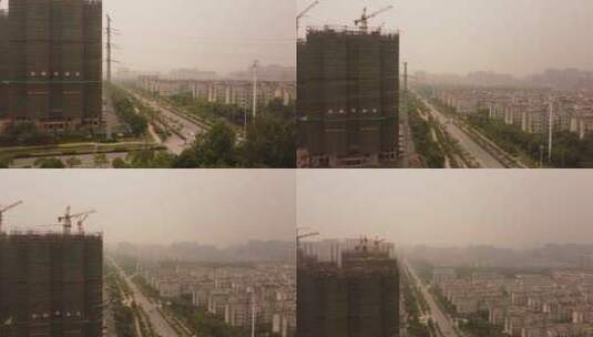 三四线城市 建筑工地 雾霾天高清在线视频素材下载