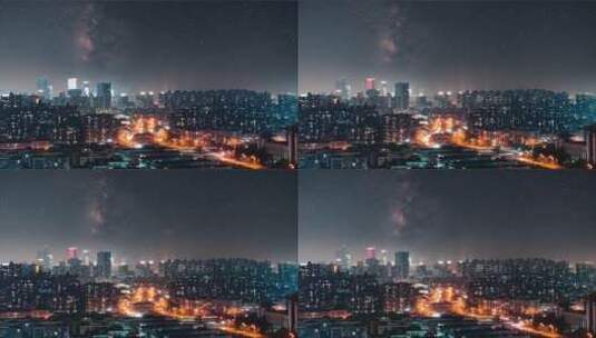 城市夜景星空延时高清在线视频素材下载