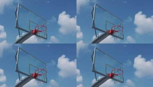 8k实拍蓝天白云背景的篮球架高清在线视频素材下载