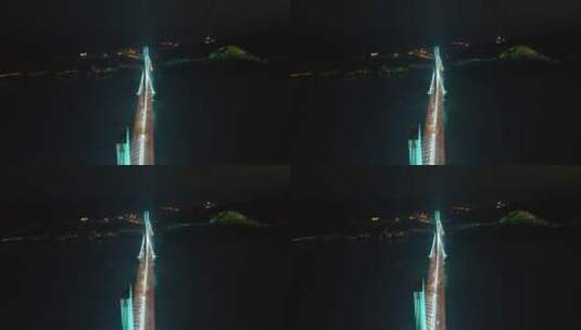 航拍湖北宜昌夷陵长江大桥夜景高清在线视频素材下载