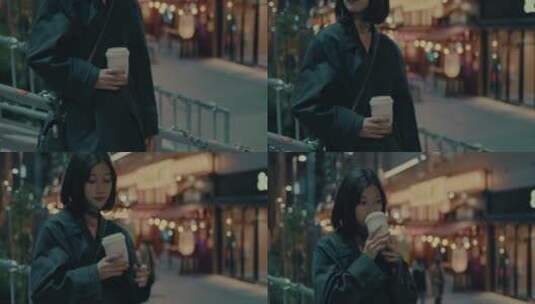 美女独自逛街喝咖啡高清在线视频素材下载