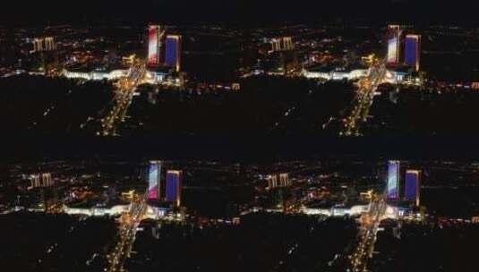 安徽省马鞍山市夜景航拍城市风光高清在线视频素材下载