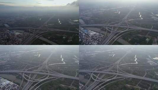 广州番禺南站蓝天白云交通枢纽航拍东新高速高清在线视频素材下载