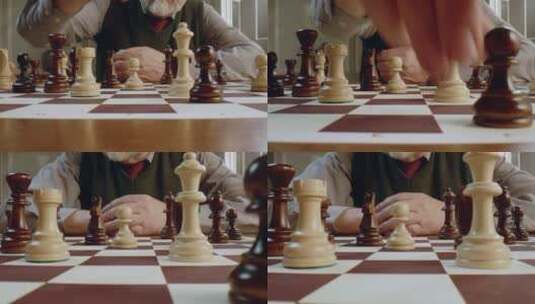 玩国际象棋的老人高清在线视频素材下载