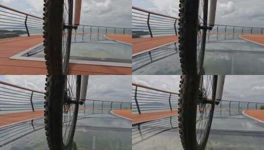 珠海海岛空中玻璃栈道骑行高清在线视频素材下载