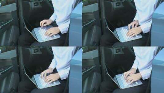 汽车内商务男性使用笔记本电脑高清在线视频素材下载