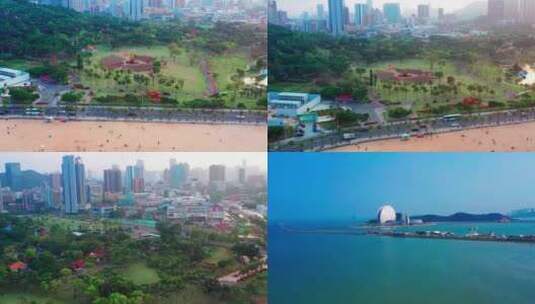 珠海海滨公园和珠海日月贝珠海大剧院航拍高清在线视频素材下载