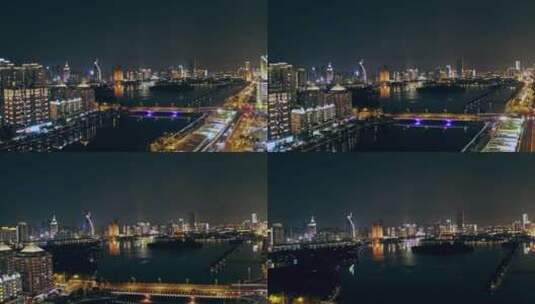 鸟瞰厦门城市的夜晚天际线高清在线视频素材下载