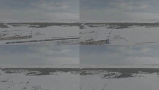 冬天呼伦贝尔大草原的沿路村庄4k60p 御3高清在线视频素材下载