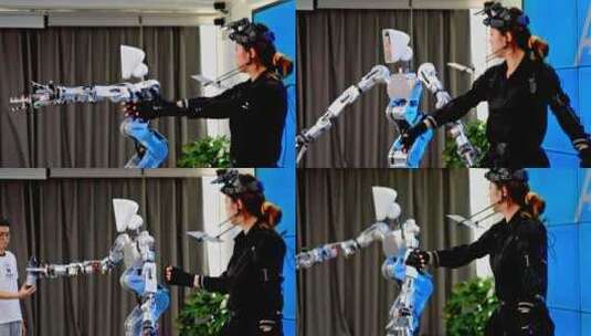 美女操作演示机器人高清在线视频素材下载