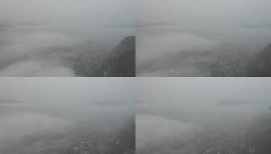 云雾缭绕中的贵州省镇远古镇航拍风光高清在线视频素材下载