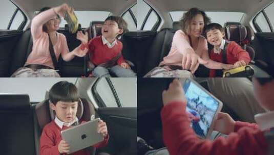 汽车后排妈妈和孩子温馨画面合集高清在线视频素材下载