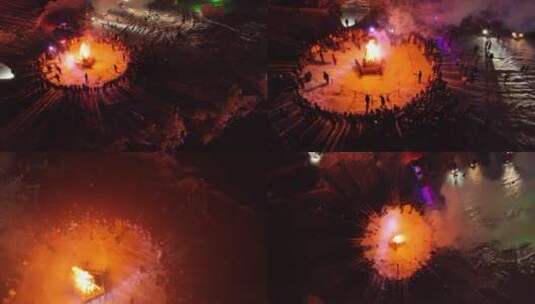 新疆和木村新年篝火高清在线视频素材下载