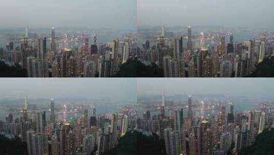 夜晚下繁华的香港市中心航拍高清在线视频素材下载