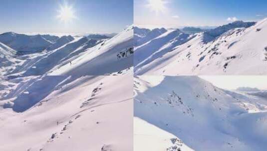 气势磅礴的雪山滑雪雪山山顶的男人高清在线视频素材下载