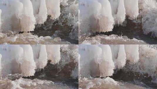 冰雪开始融化的河流升格视频高清在线视频素材下载