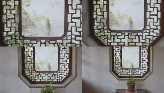 中国传统苏州园林古典建筑花窗高清在线视频素材下载