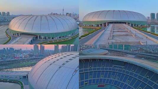 体育馆航拍体育天津奥林匹克中心奥体高清在线视频素材下载