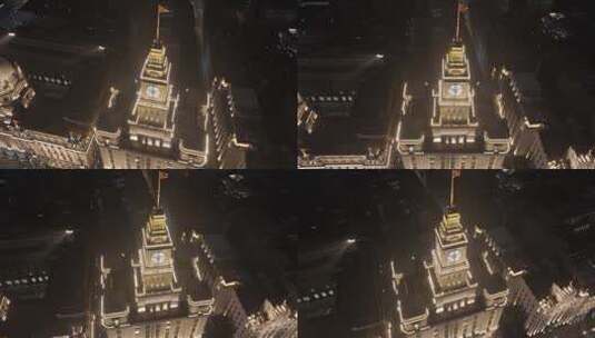 上海钟楼夜景航拍高清在线视频素材下载