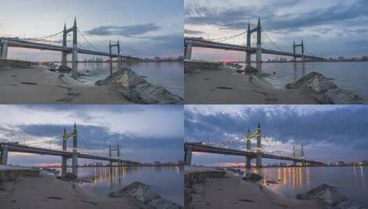 哈尔滨阳明滩大桥延时摄影高清在线视频素材下载