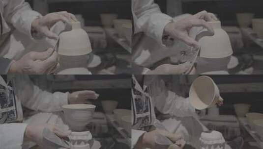 江西景德镇古窑民俗博览区匠人手工瓷器制作高清在线视频素材下载