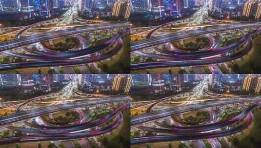 城市立交桥车流交通夜景延时摄影航拍高清在线视频素材下载