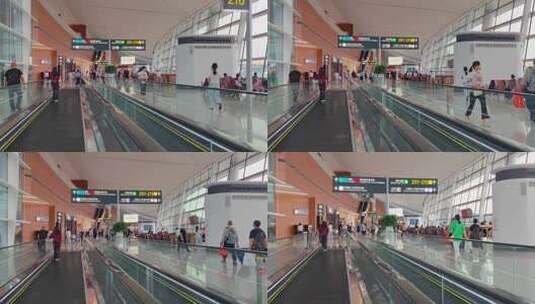 四川成都天府国际机场航站楼自动扶梯的旅客高清在线视频素材下载