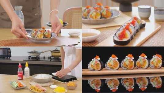 海苔寿司卷料理高清在线视频素材下载