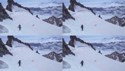 雪山上的一群登山者高清在线视频素材下载