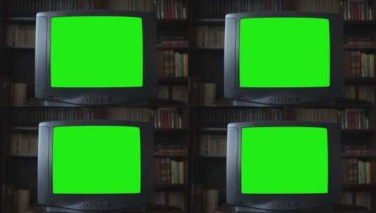房间内有带绿屏的老式模拟电视高清在线视频素材下载