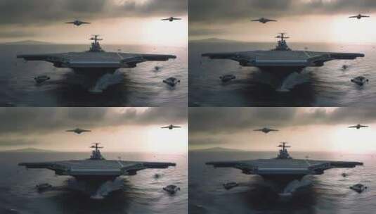 4k航母战斗编队 航空母舰轰炸机 创意唯美高清在线视频素材下载