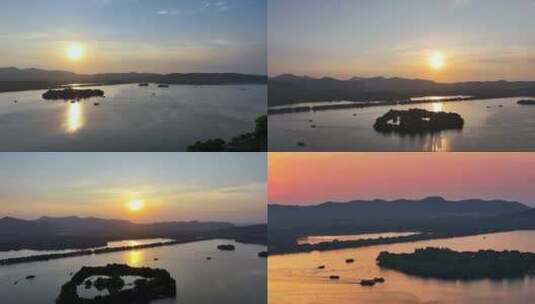 中国杭州西湖苏堤日落选编高清在线视频素材下载